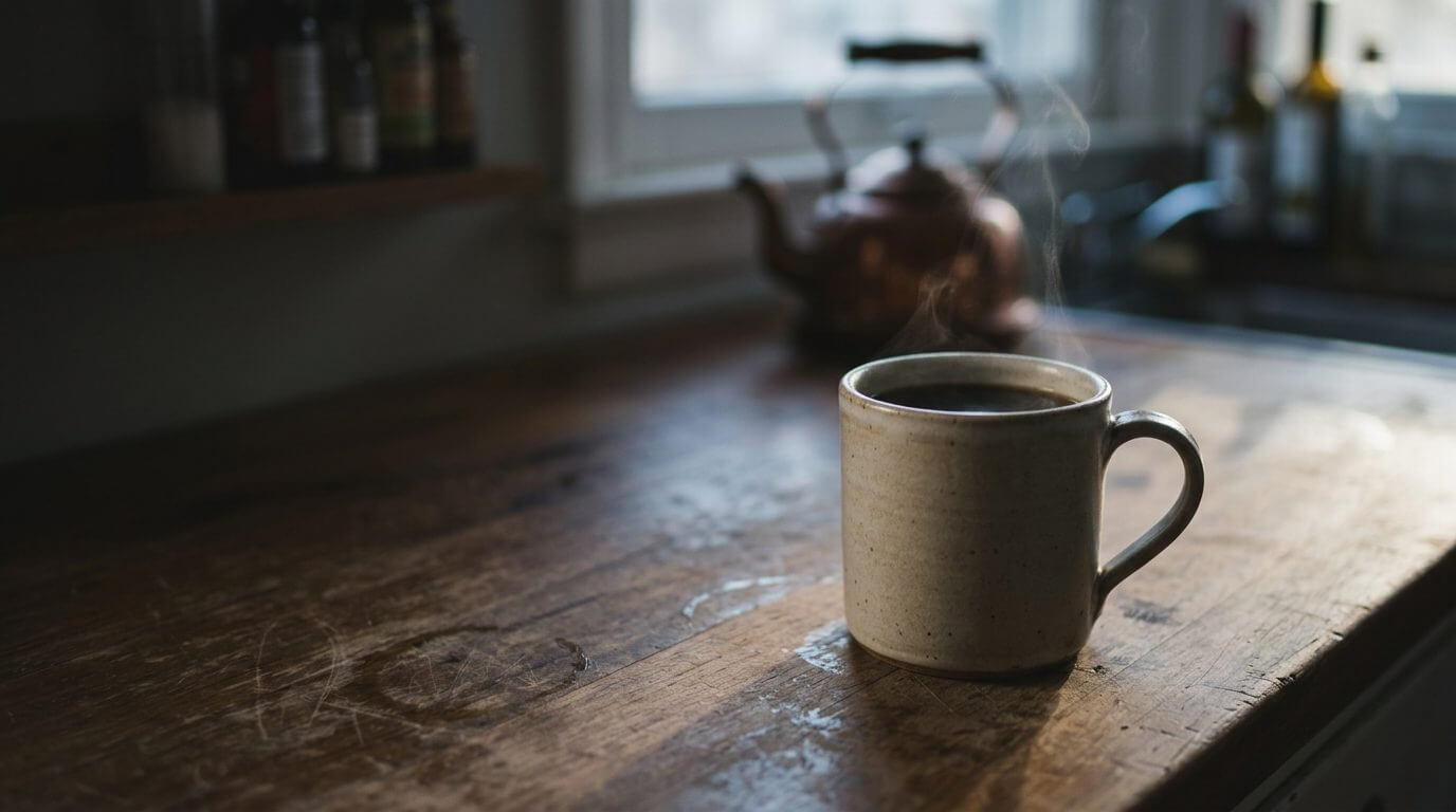 A cup being filled nearly to the rim, the pour about to stop